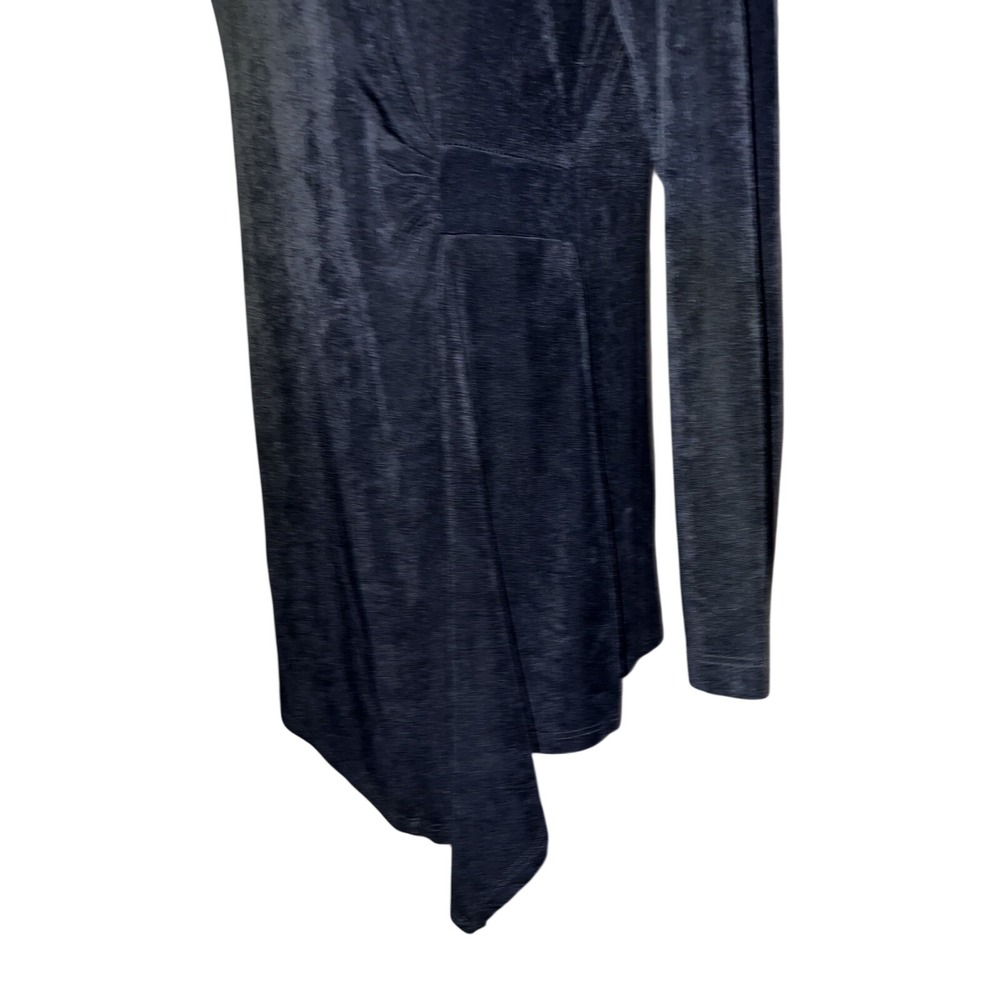 Chicos Travelers Black Slinky Knit Asymmetrical Side Drape Tunic Top Size 1 - Picture 5 of 8